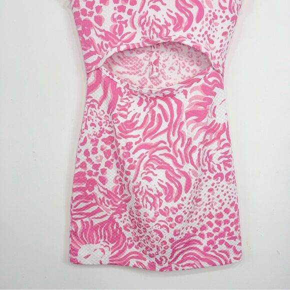 Lilly Pulitzer Raya Get Spotted Pink White Keyhole Back Cap Sleeve Mini Dress - Picture 12 of 16